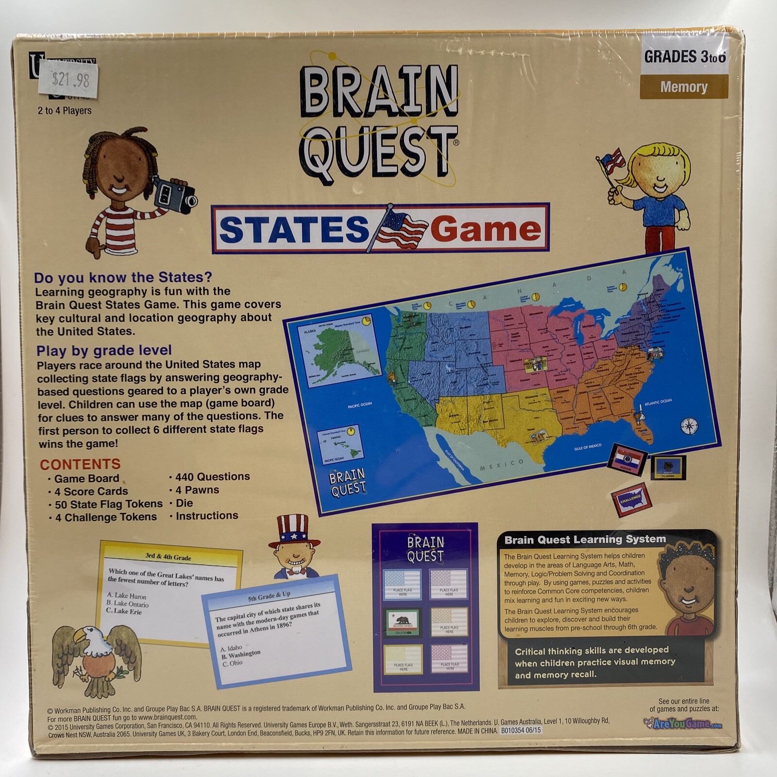 EUC University Games “Brain Quest” States Memory Board Game for Grades 3 to 6