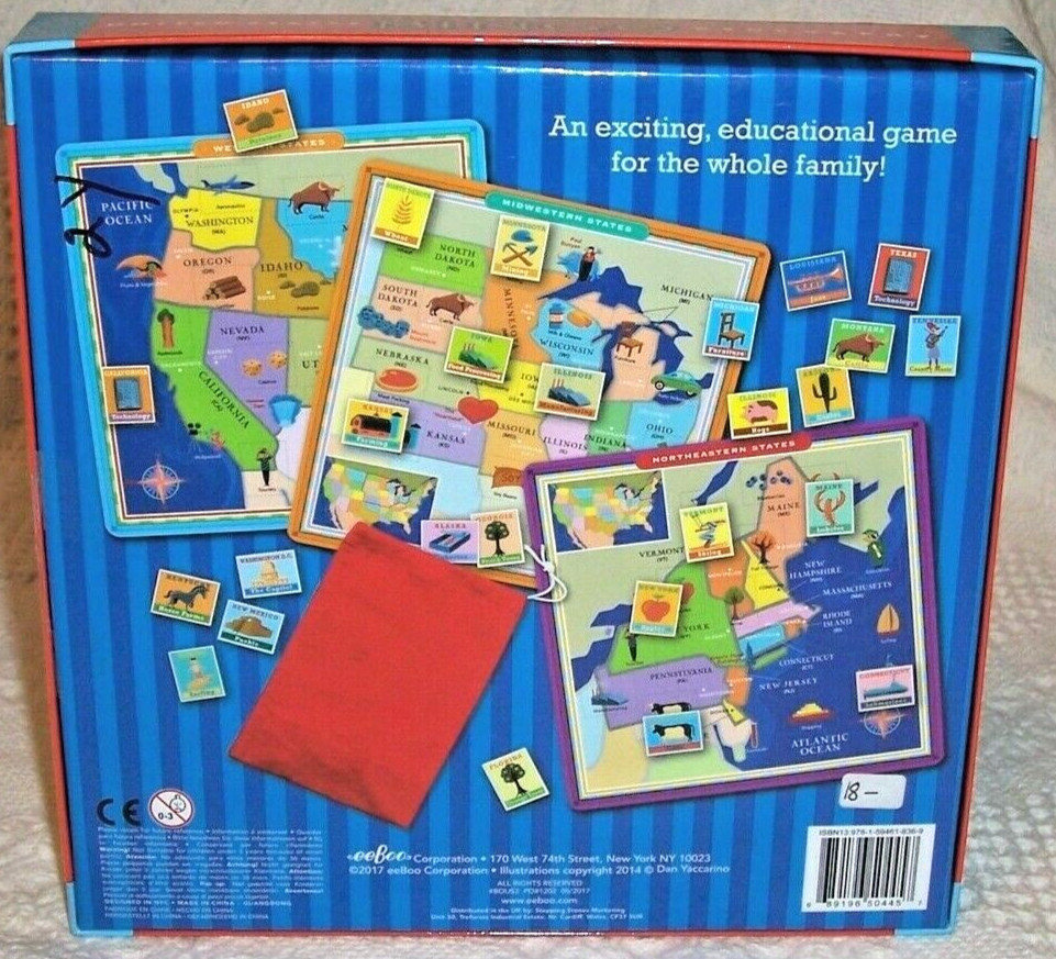(X43) eeBoo United States Map US Geography Bingo Ages 5 Up Educational Game