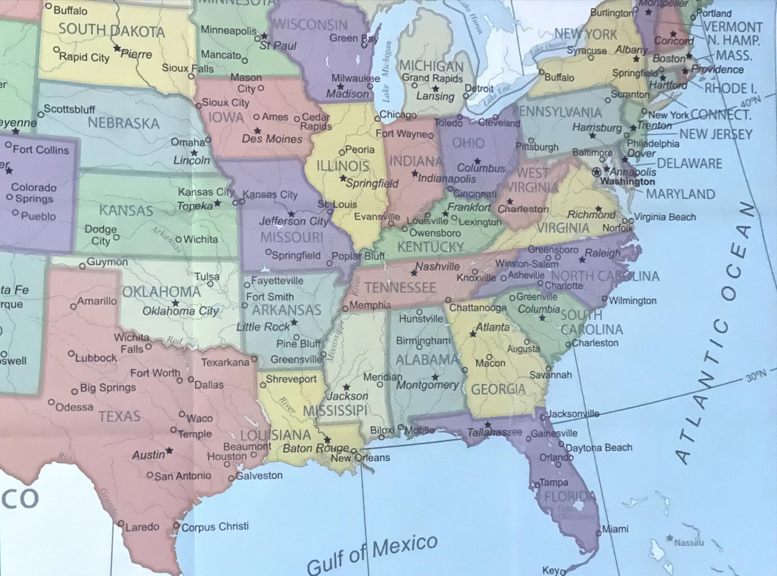 United States USA Wall Map 39.4″ x 27.5″ State Capitals Cities State & Intern…