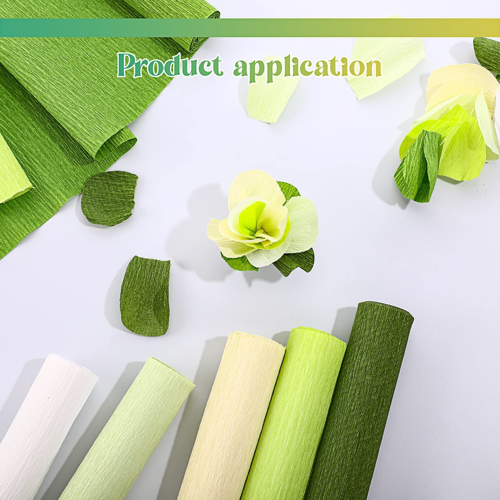 Gersoniel 57 Pcs Crepe Paper Flower DIY Kits 6 Rolls 35g Papel Green Series