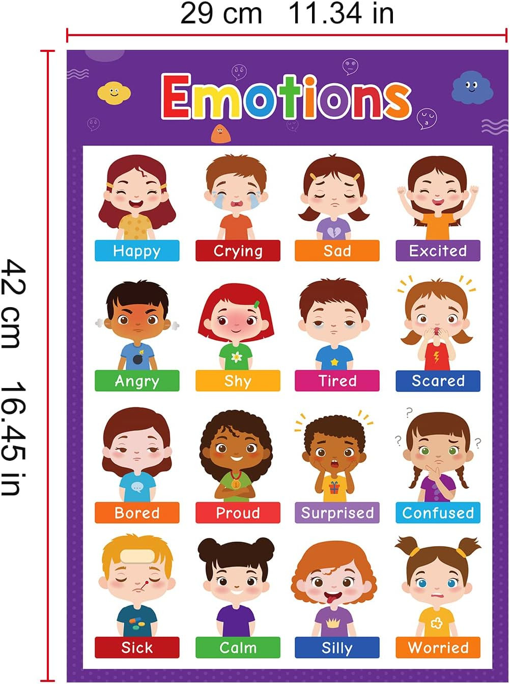 Educational Posters for Kids, Set of 4 A3 Size, My Day, Emotions, My Body, Prepo