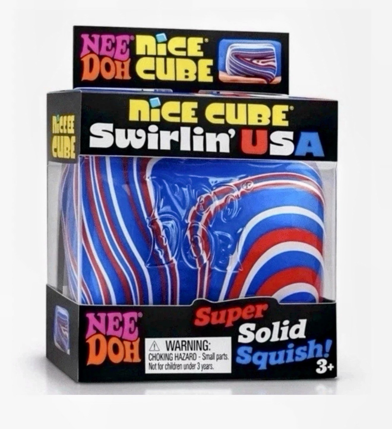 Nee Doh Nice Cube Swirlin’ USA Super Solid Squish Squeeze Toy Blue/Red/White 3+