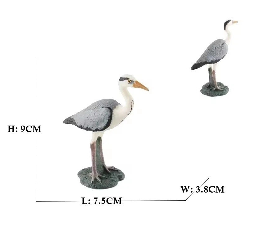 Grey Heron Bird Animal Figure Toy PVC Doll Small Figurine Birthday Gifts