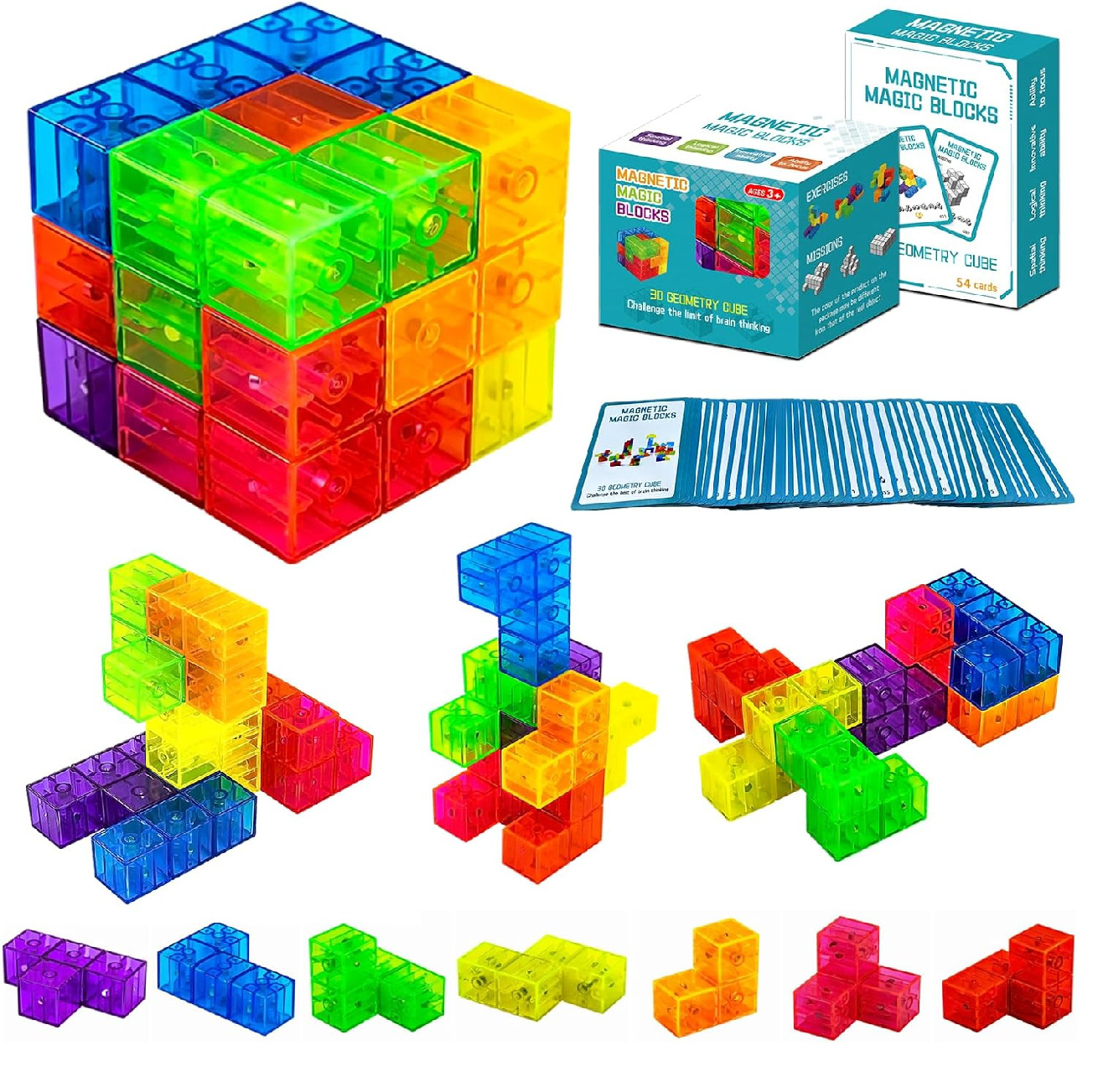 Magnetic Building Blocks Magic Magnetic 3D Puzzle Cubes, Set of 7 Multi Shapes M