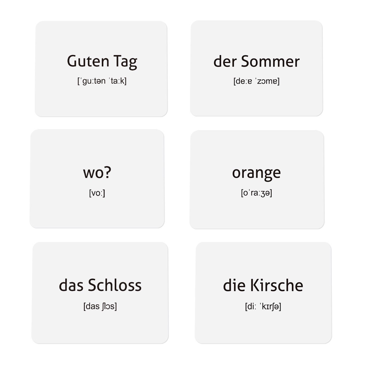 German Vocabulary Educational Flashcards for Beginners