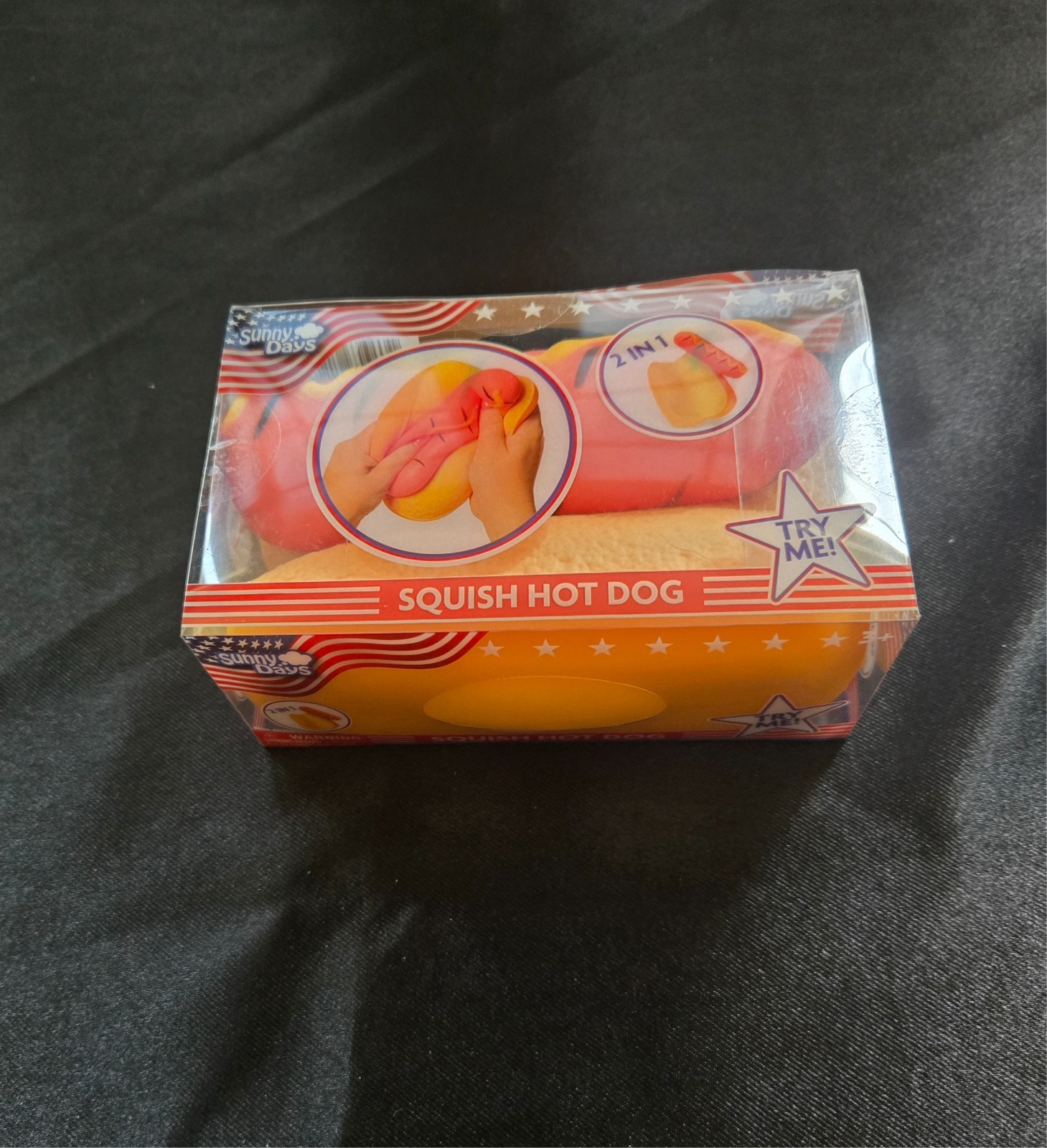 Squishy Hot Dog Squeezy Fidget Toy Sunny Days 2-in-1 Hotdog Stress Relief NEW