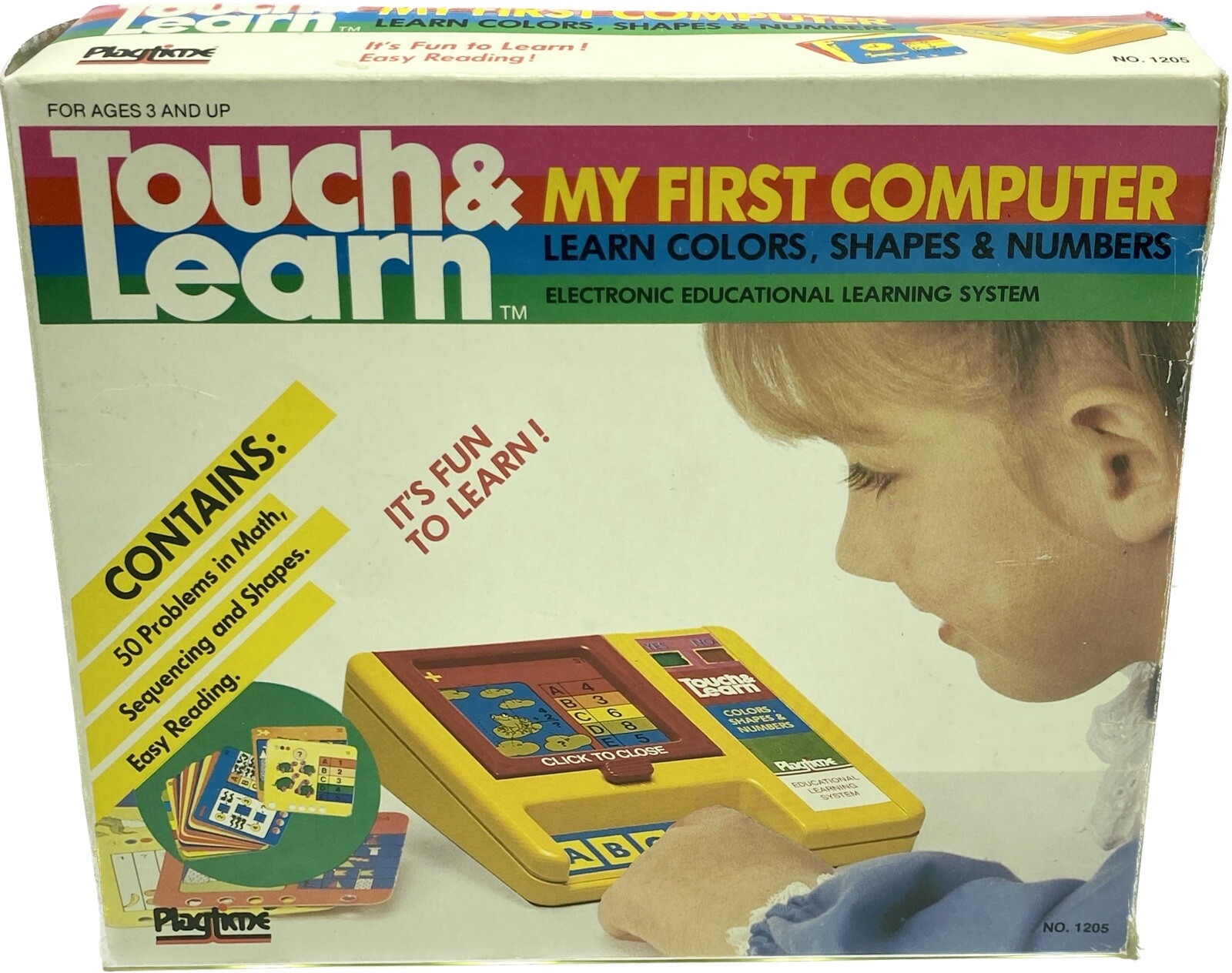 1987 PLAYTIME TOUCH & LEARN MY FIRST COMPLETE & WORKING W/50 PROBLEM CARDS & BOX
