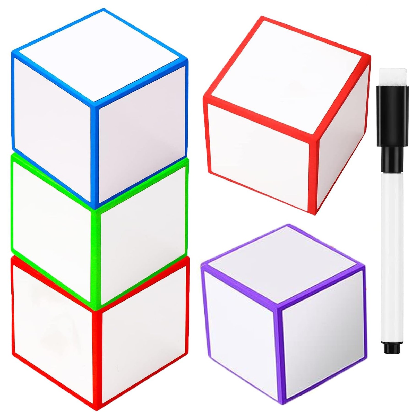 Dry Erase Dice Set of 4-2×2 inches Multipurpose Colorful Write On Wipe Off Dr…