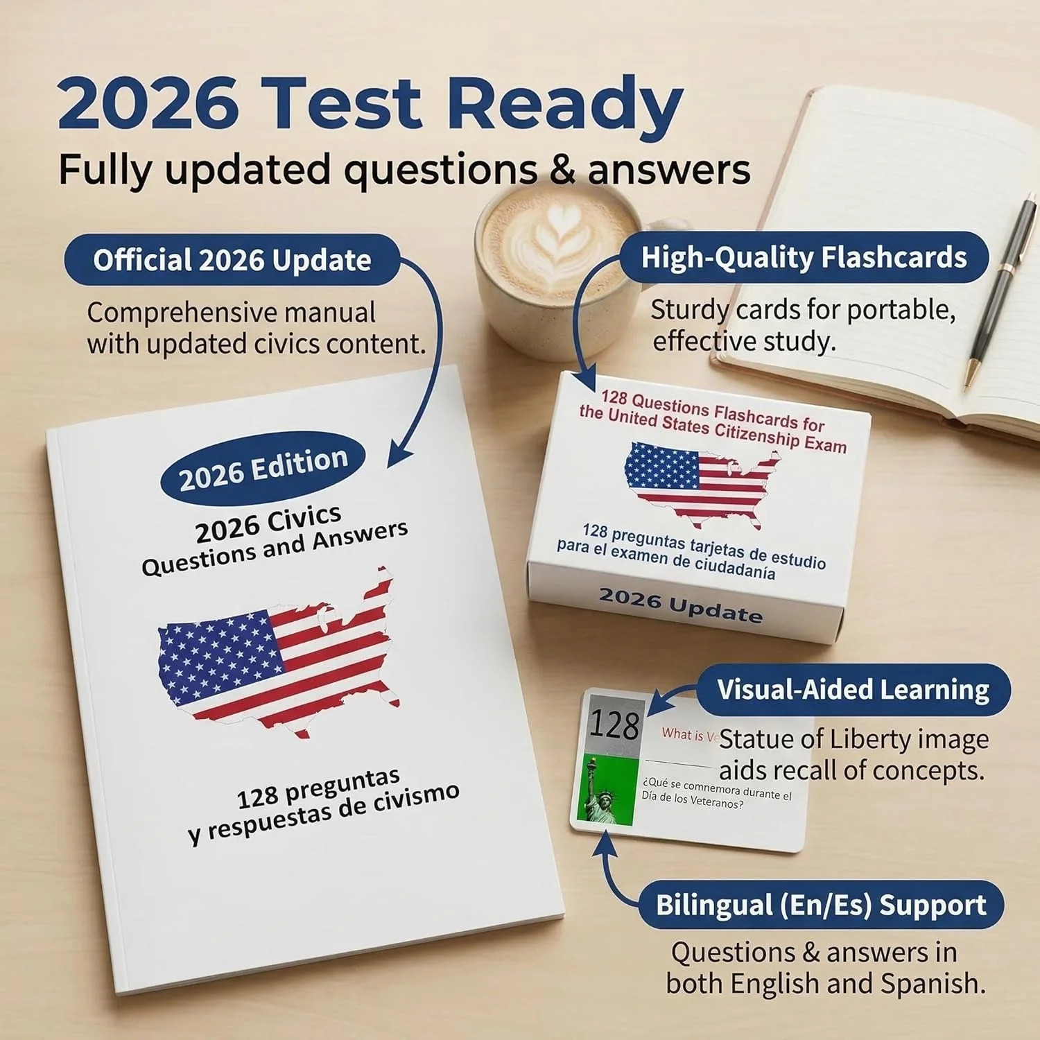 US Citizenship Flash Cards 2026 – All 128 Questions & Answers – English & Spanis