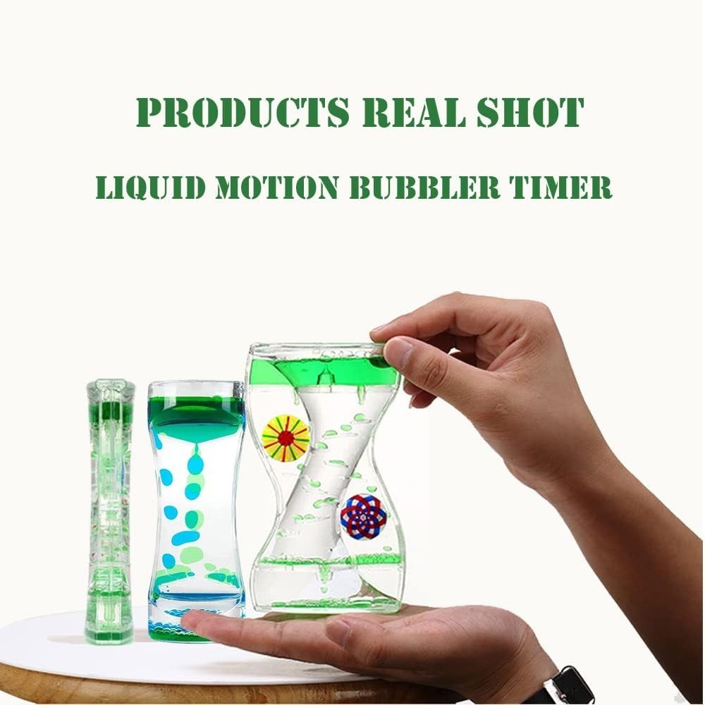3 Pack Sensory Liquid Motion Bubbler Timers Hourglass Desk Decor Toy Bundle