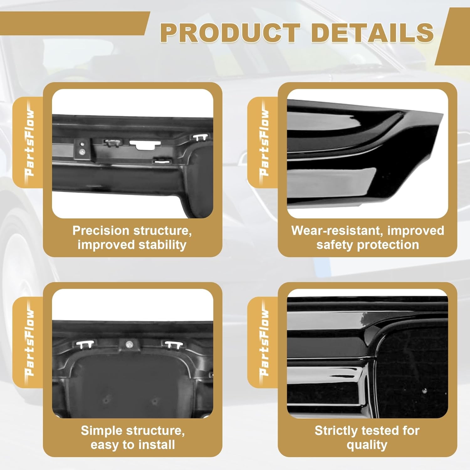PartsFlow Front Bumper Grille Upper Grill With Trim Glossy Black Sport #R031
