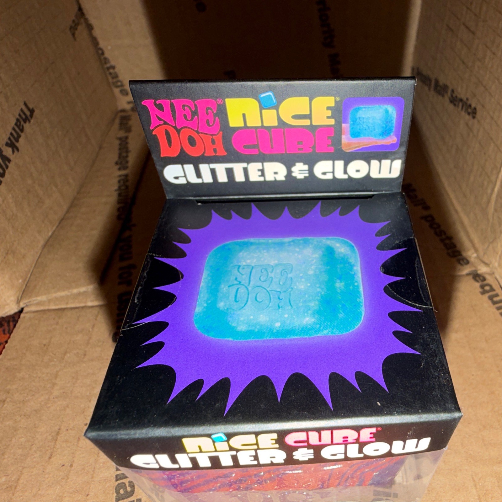 Viral! Hard to find! NeeDoh Nice Cube Glitter & Glow in Purple