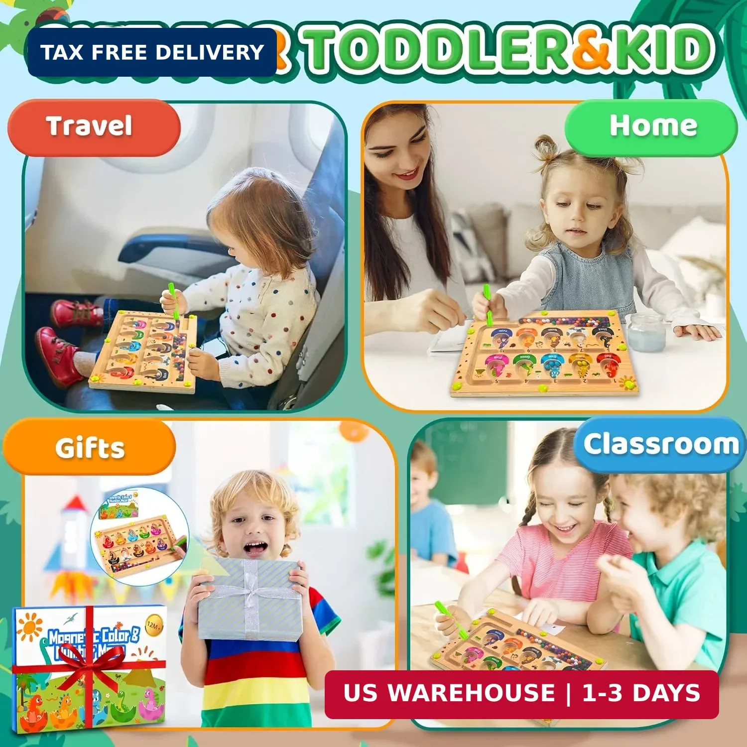 Montessori Toys Busy Board Travel Toys for Toddlers Kids Wooden Magnetic Colo…