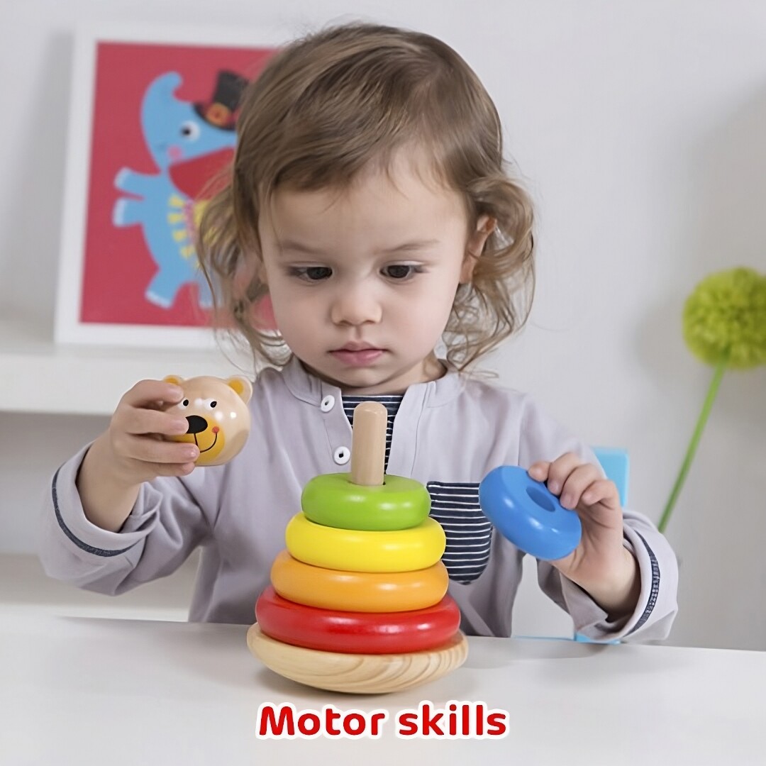 TOOKYLAND Wooden Bear Wobble Stacker – 7pcs Stacking Tower Toy, Ages 12m+