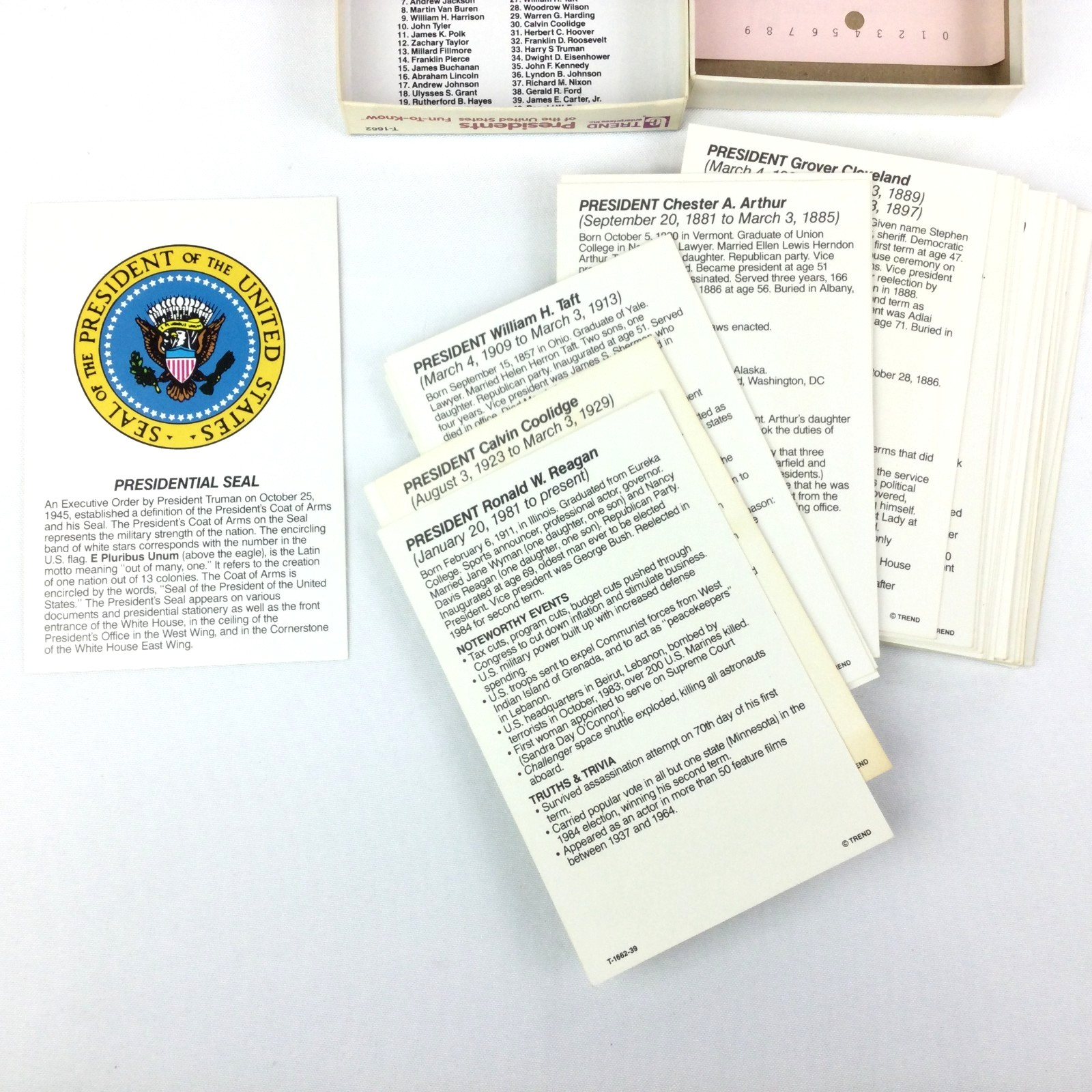 Presidents of the United States Fun-To-Know 40 Flash Cards 1987 by Trend T-1662