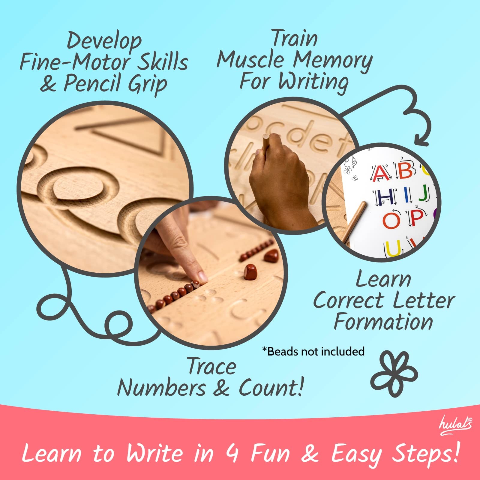 Hulats Learn to Write – Number & Letter Tracing Boards for Kids Large, Beige
