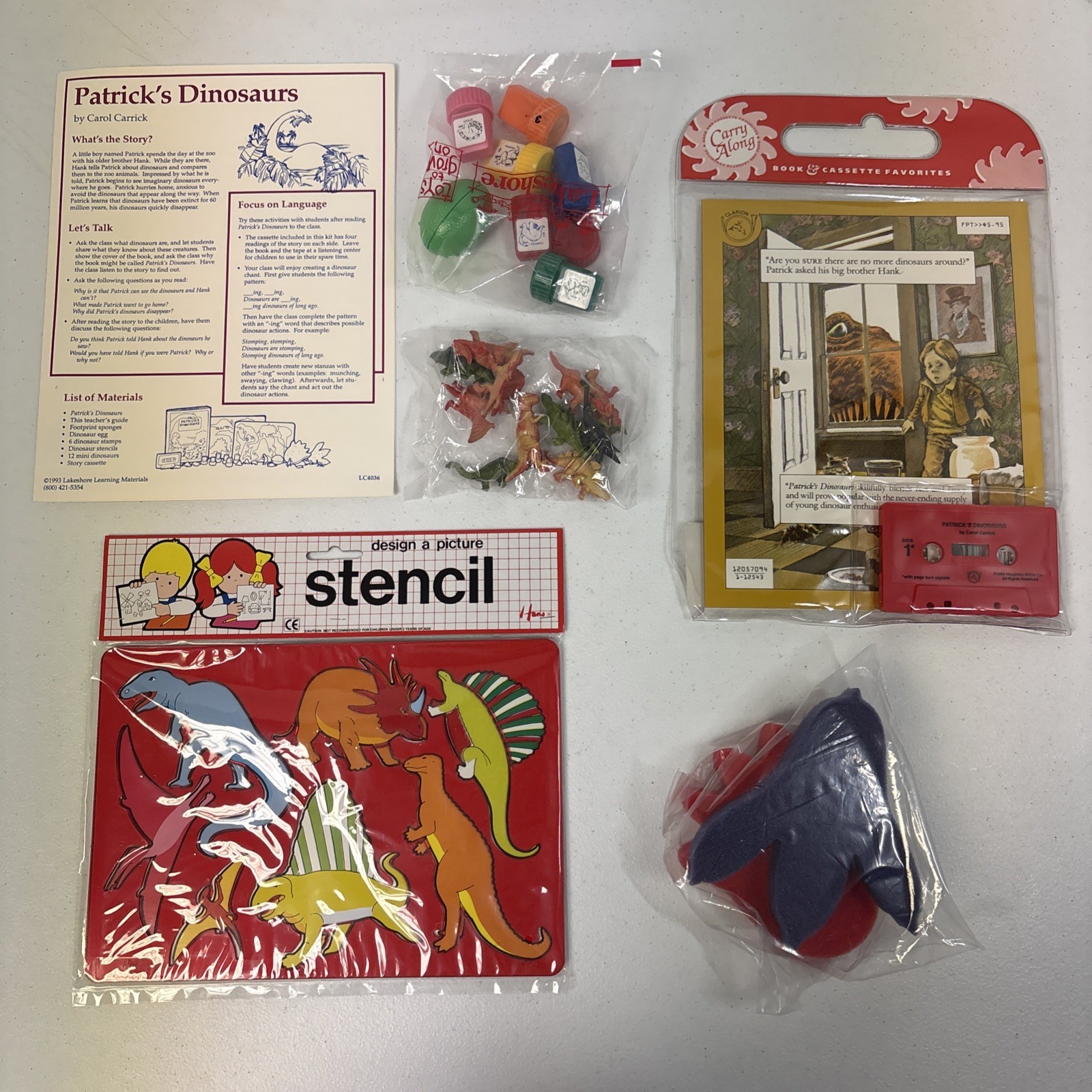 Lakeshore Learning Patrick’s Dinosaurs Carrick 1993 New Complete Kit Tape Crafts