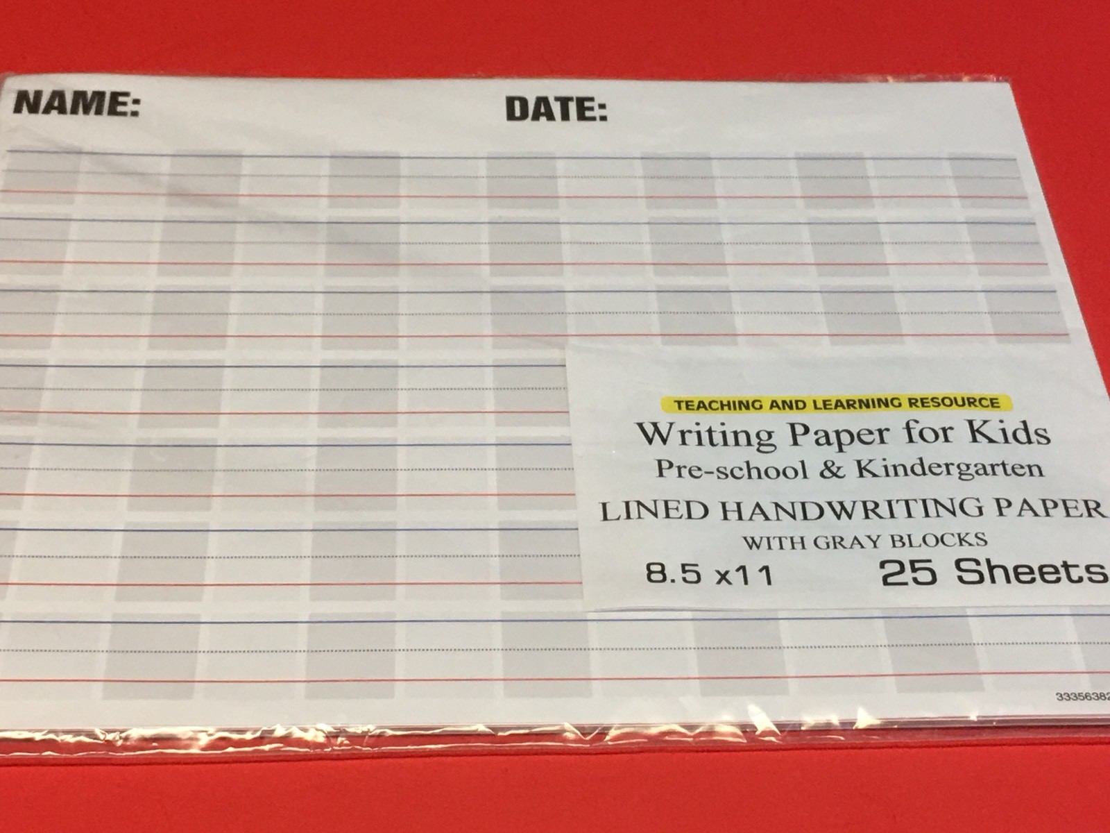 Writing Paper for Kids – Lined Handwriting Practice w/ Gray Blocks 25 sheets