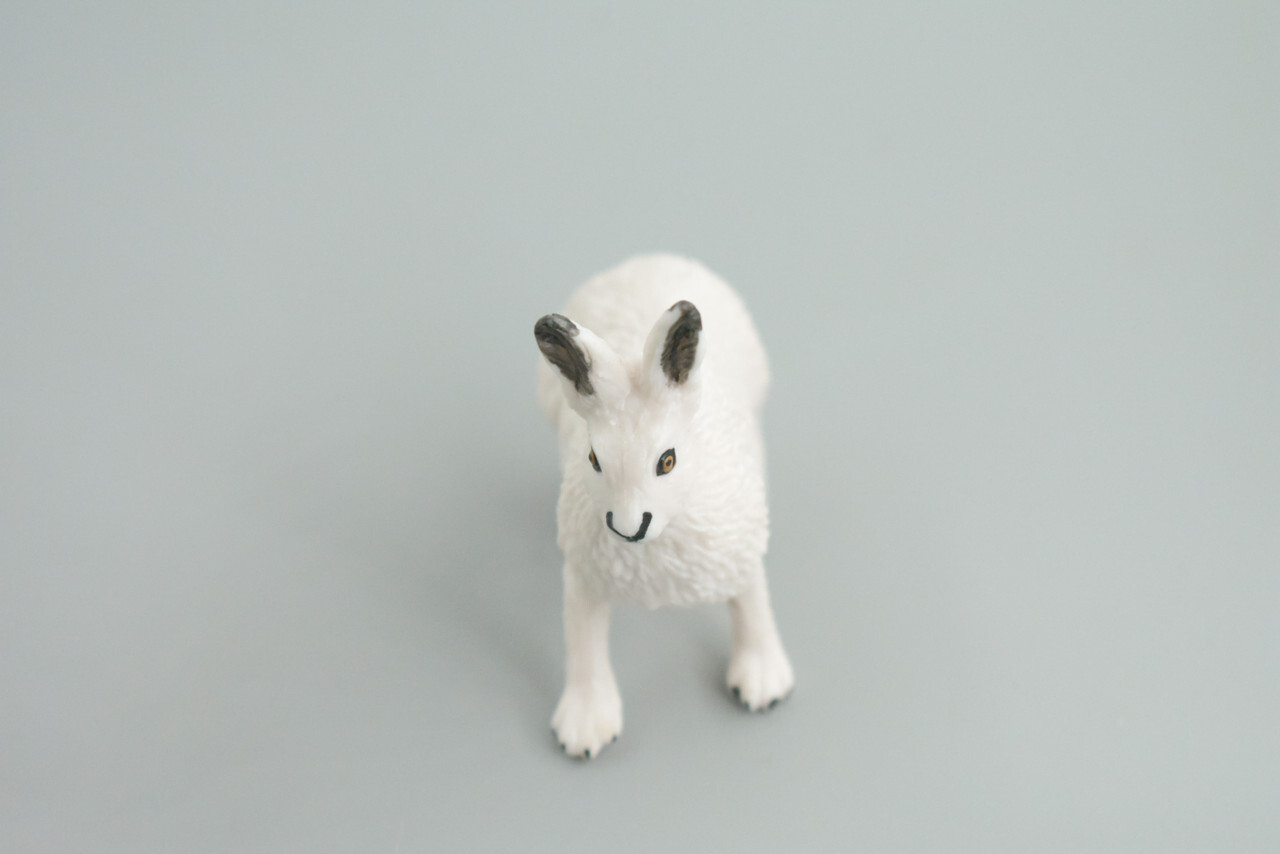 White Rabbit Toy, Arctic Hare, Hand Painted Rubber Toy 2.5 Inches CH876 BB199