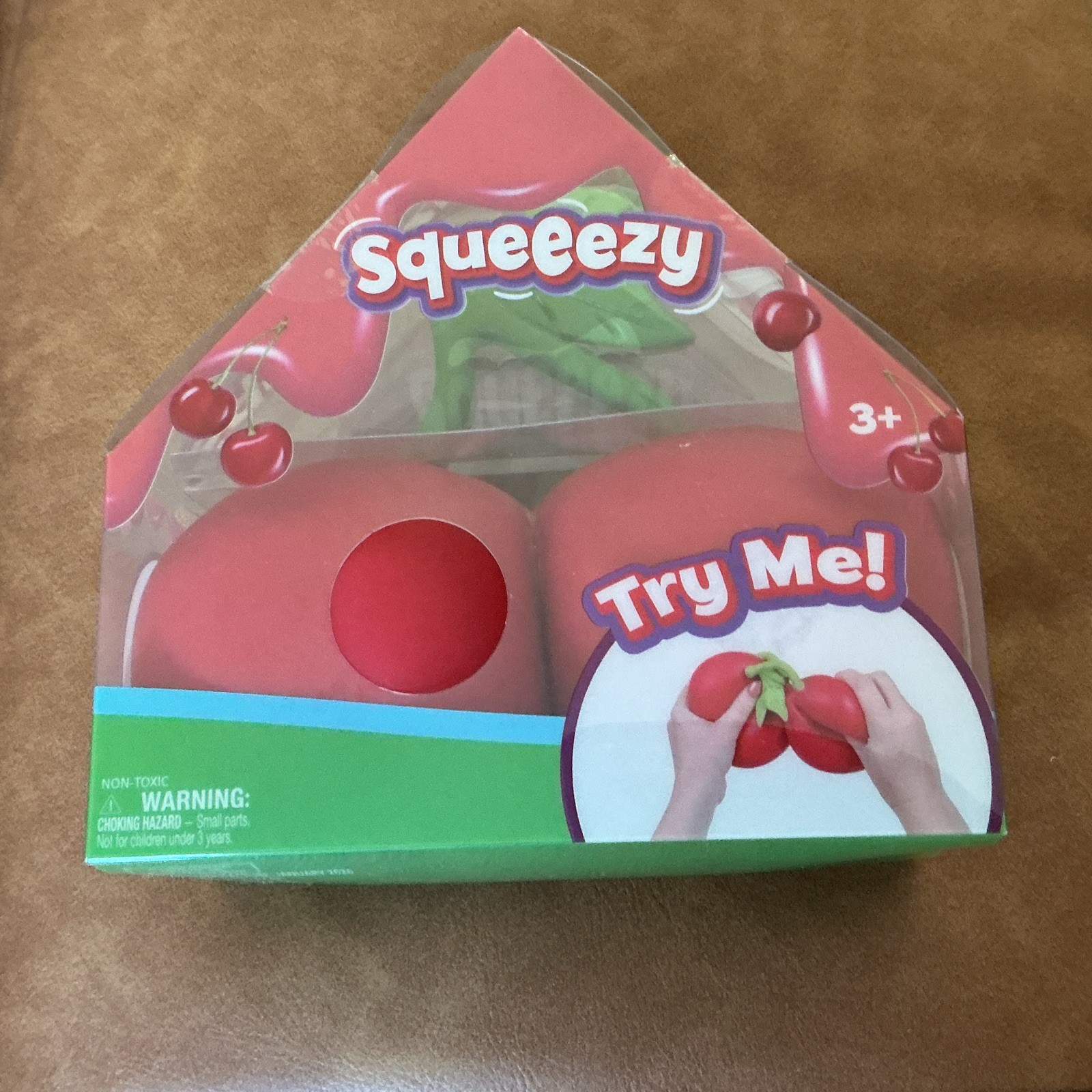Squeeezy Cherry Tactile Squeeze Toy Stress Reliever, Red/Green, Ages 3+