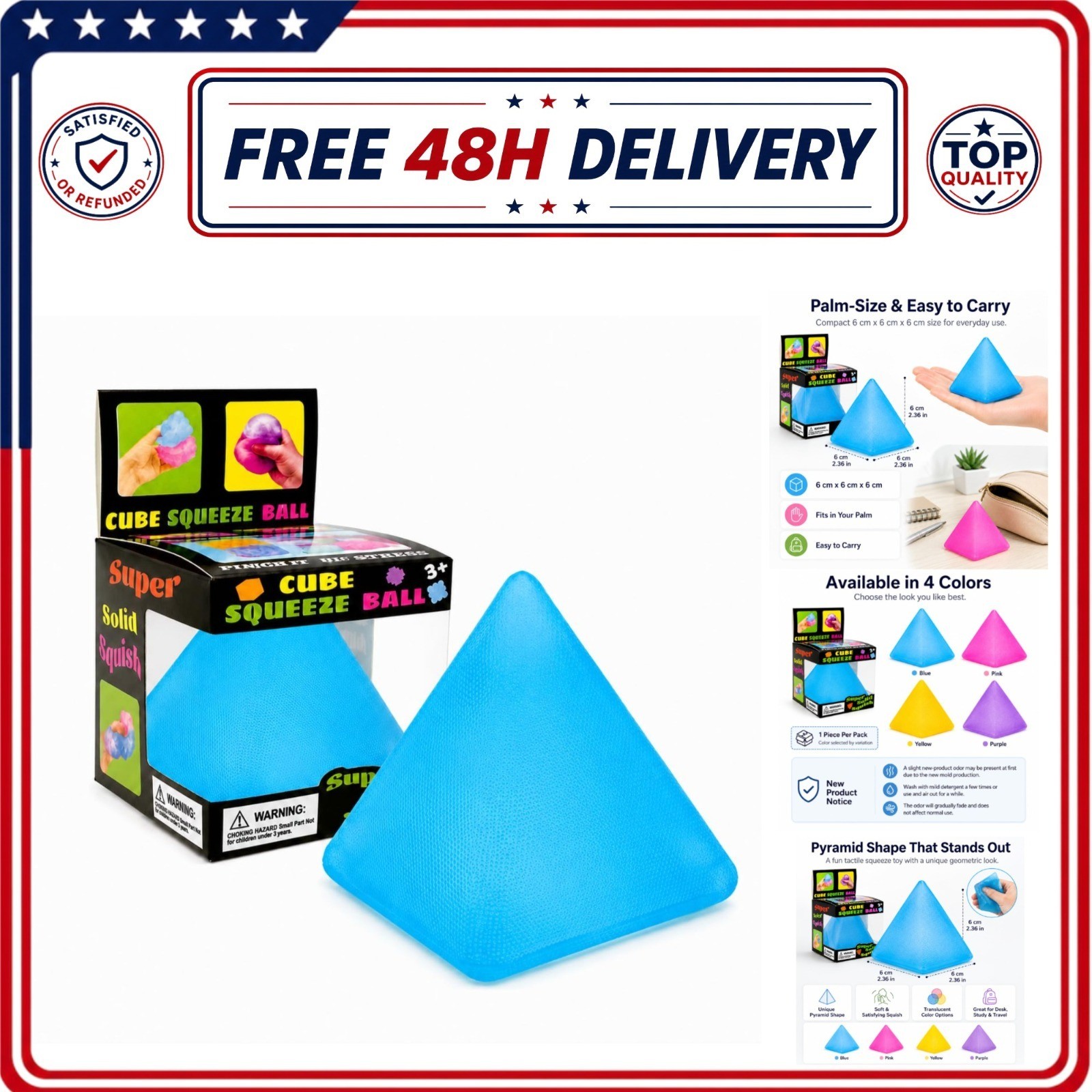 JntuJti Pyramid Squishy Squeeze Toy – Blue Stress Relief Fidget Ball