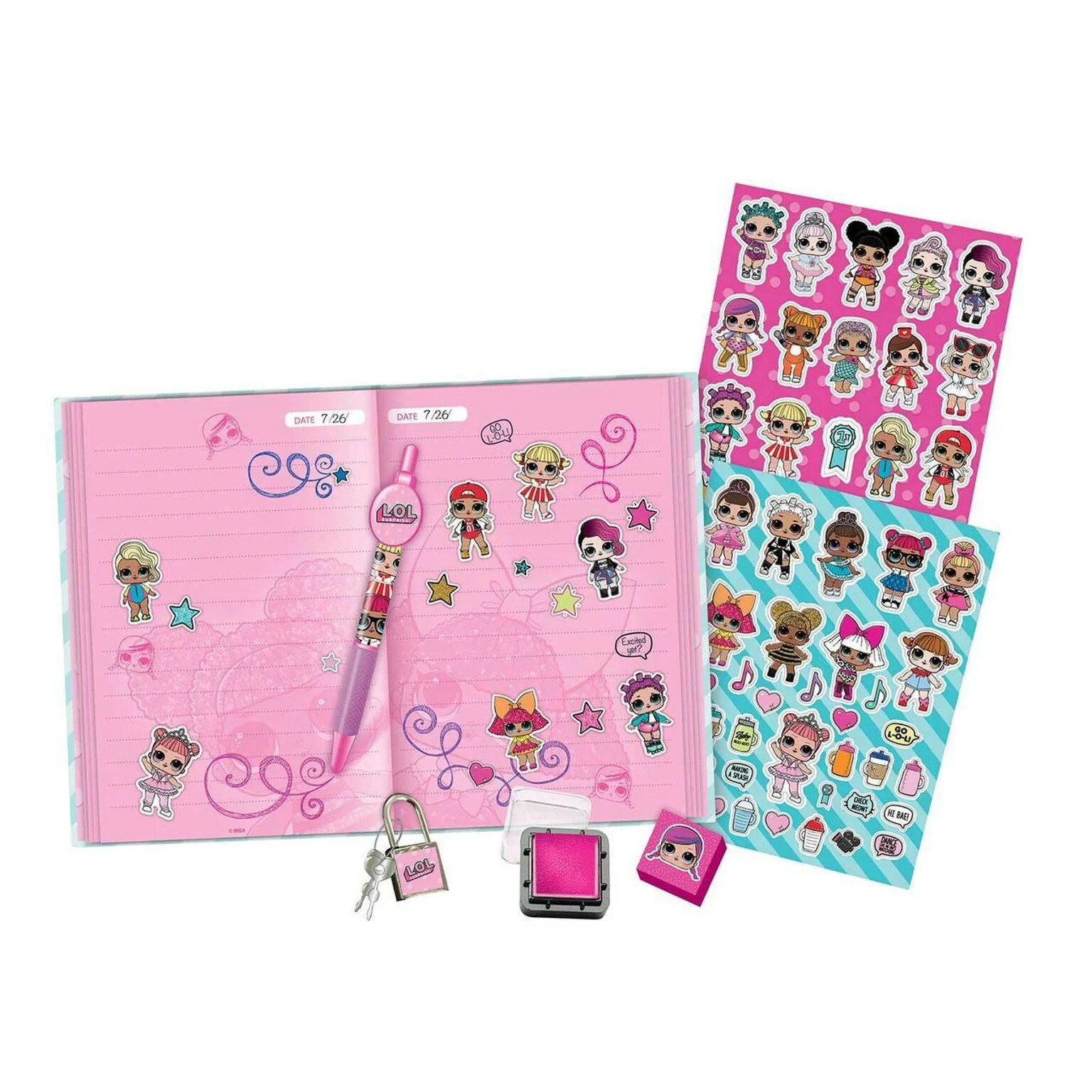 LOL SURPRISE SECRET DIARY SET STICKERS STAMPS PEN LOCK AND KEY NEW