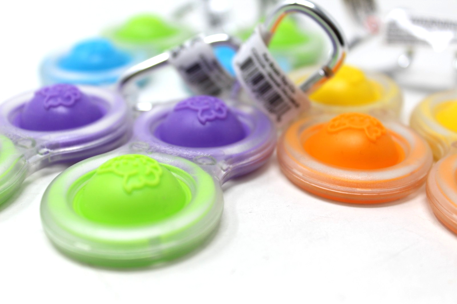 6 Fat Brain Toys Simpl Dimpl , Popping Fidget Keychain Clear Blue Green Orange..