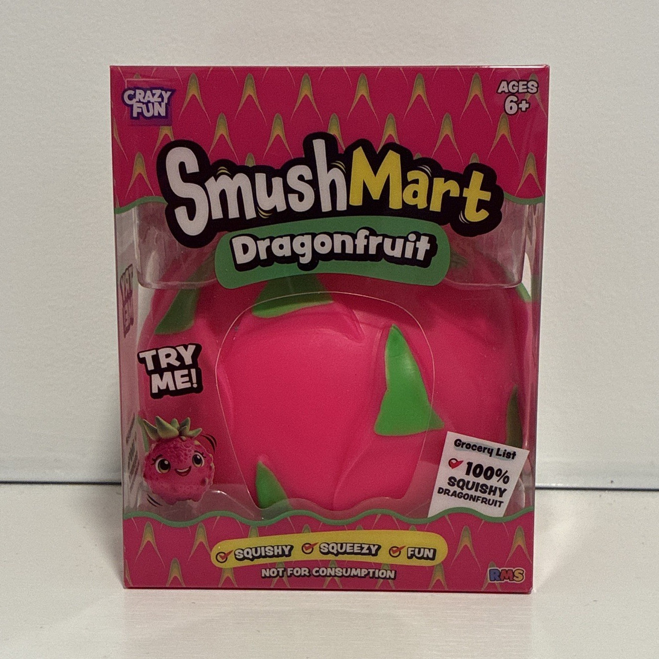 SmushMart Dragonfruit Squishy Squeeze Toy, Pink/Green, Ages 6+ 17+ MPN 9225170