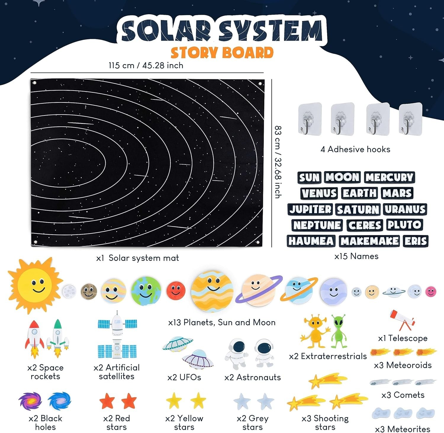 Kids 61-Piece Felt Solar System Set – Fun Montessori Learning Tool for Ages 3-8