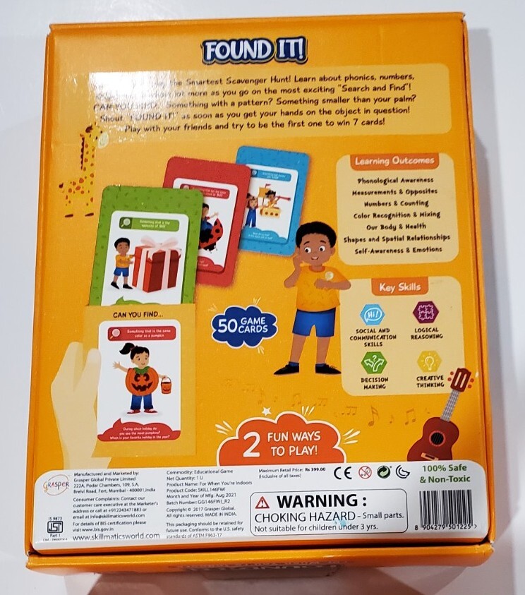 Skillmatics Card Game Found It! Indoor Edition The Smart Scavenger Hunt 4-7 yrs