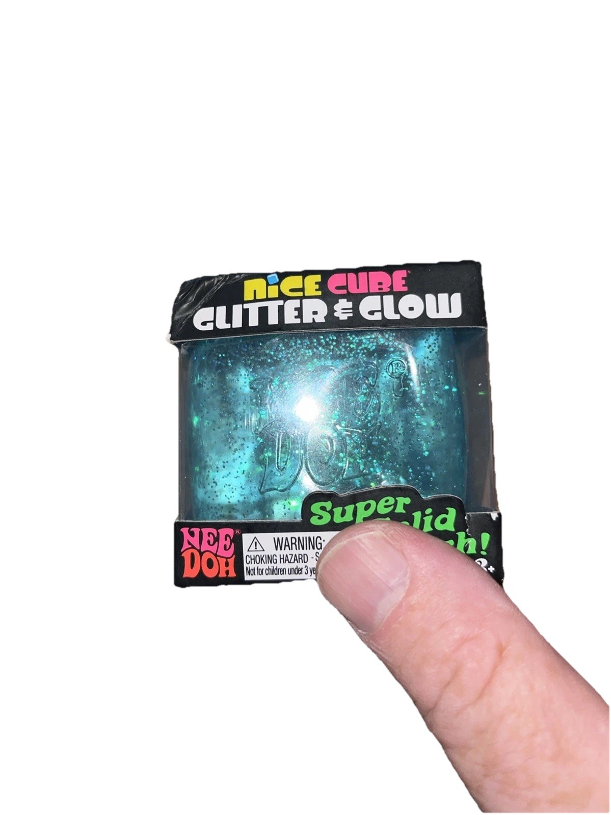 NeeDoh Nice Cube Glitter and Glow Nee Doh Squishy BLUE Box Damage