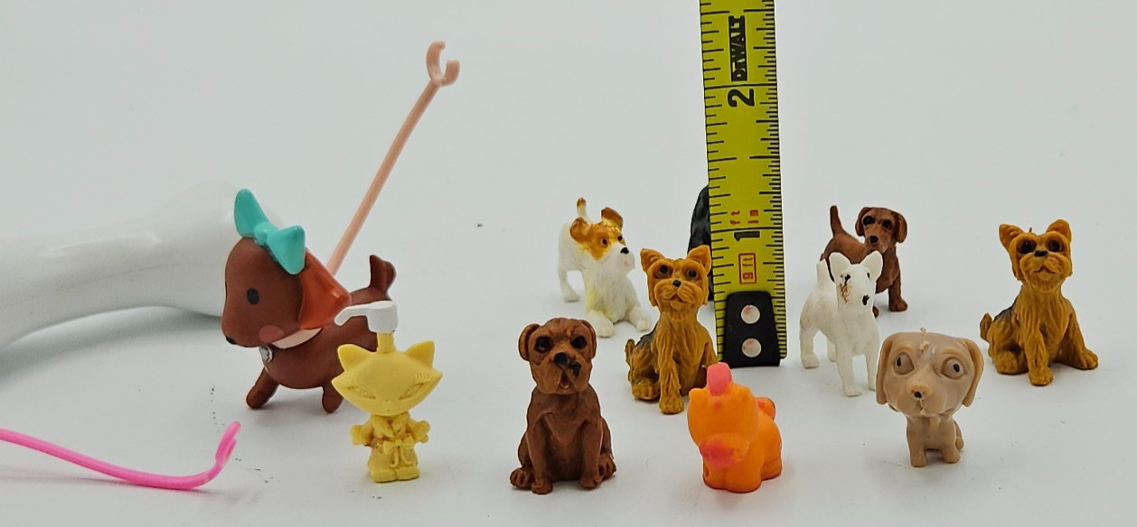 Miniature Toy Animals Dogs Figurines Plastic Mini Puppy Figures Bone Lot of 11