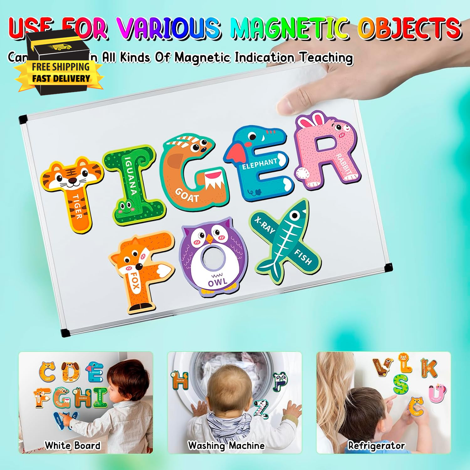 Alphabet Magnets, Fridge Magnets for Toddlers 1-3, Magnetic Alphabet Letters, AB