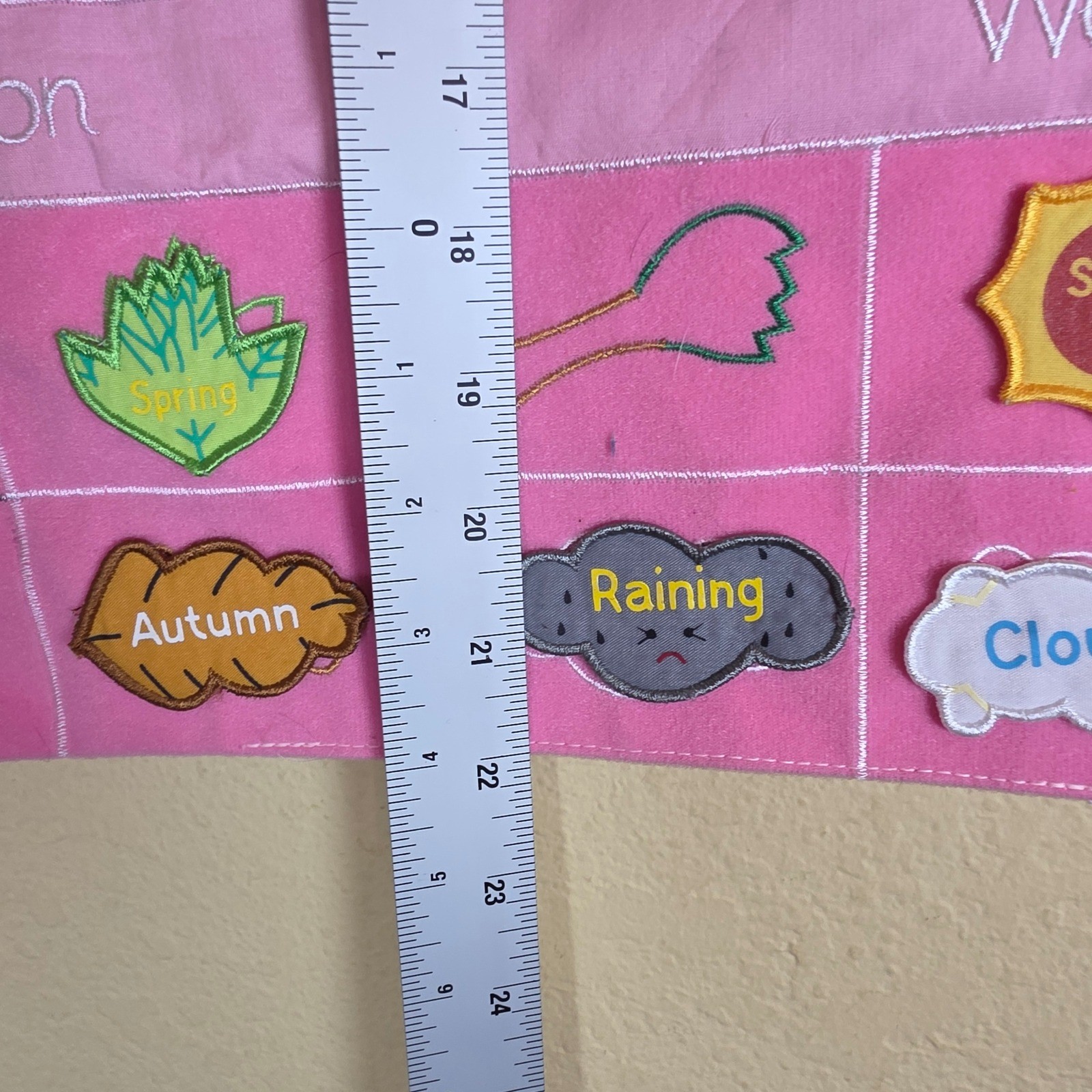 Kids Interactive Fabric Wall Calendar Pink Educational Weather Season Chart