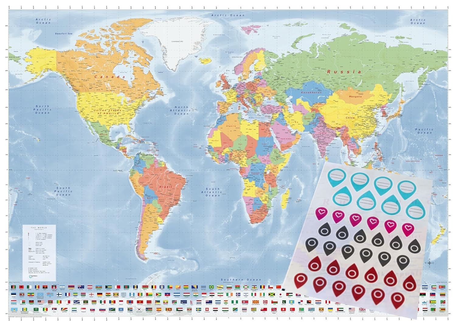 Large World Map (39in X 55in) Full Lamination 2024 New Edition – Educational Map