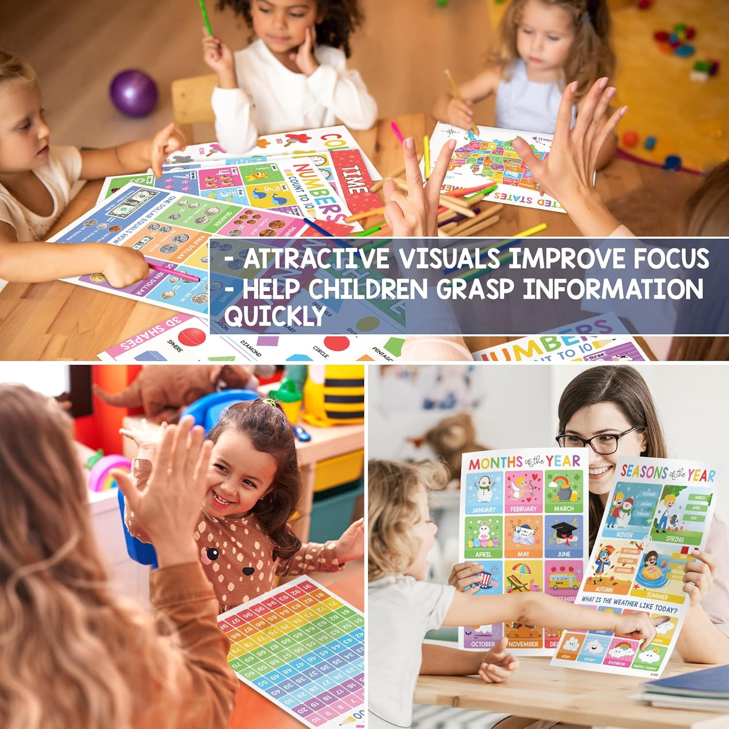 BEAWART 18 Laminated Educational Posters for Toddlers, Preschool Posters for Cla
