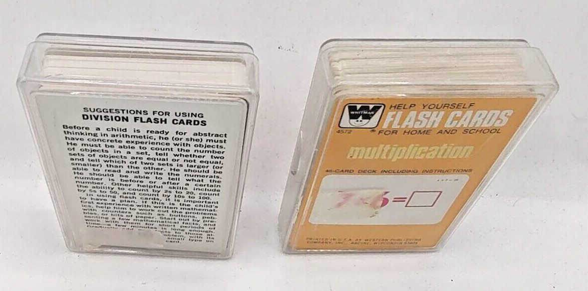 Vtg Whitman Flash Cards Multiplication Division Complete Plastic Cases Lot of 2