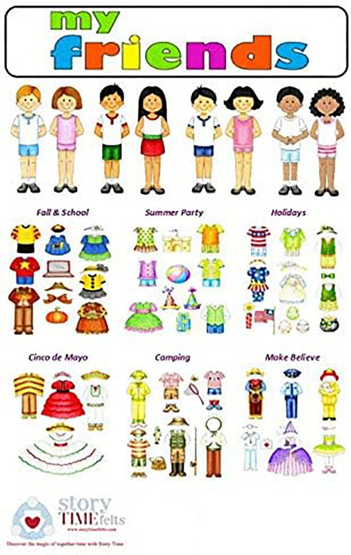 8 Dress up Felt Dolls Clothes accessories Felt Figures Flannel Board Story paper