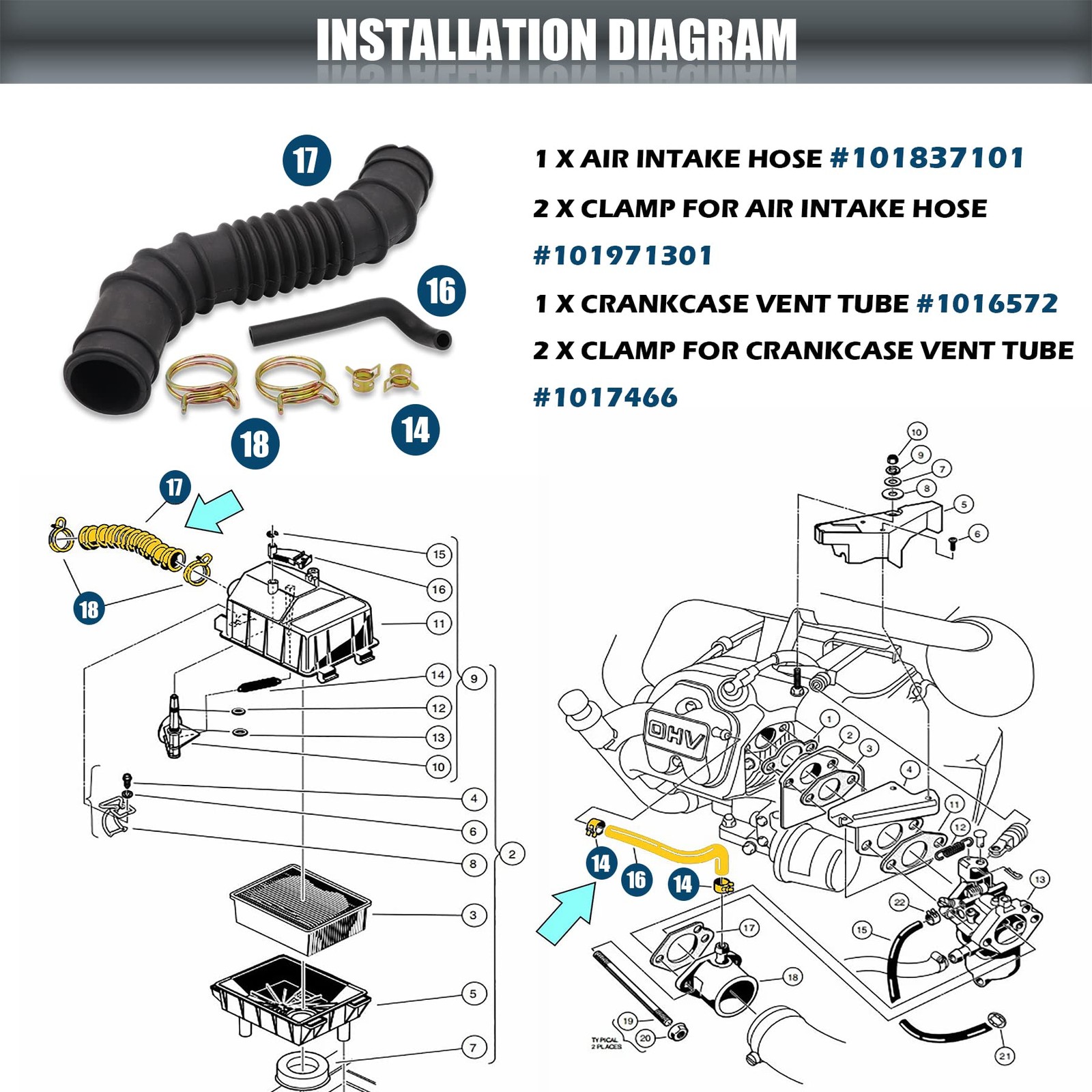 CartClan Club Car DS Gas Air Intake Hose and Crankcase Vent regular, 1998