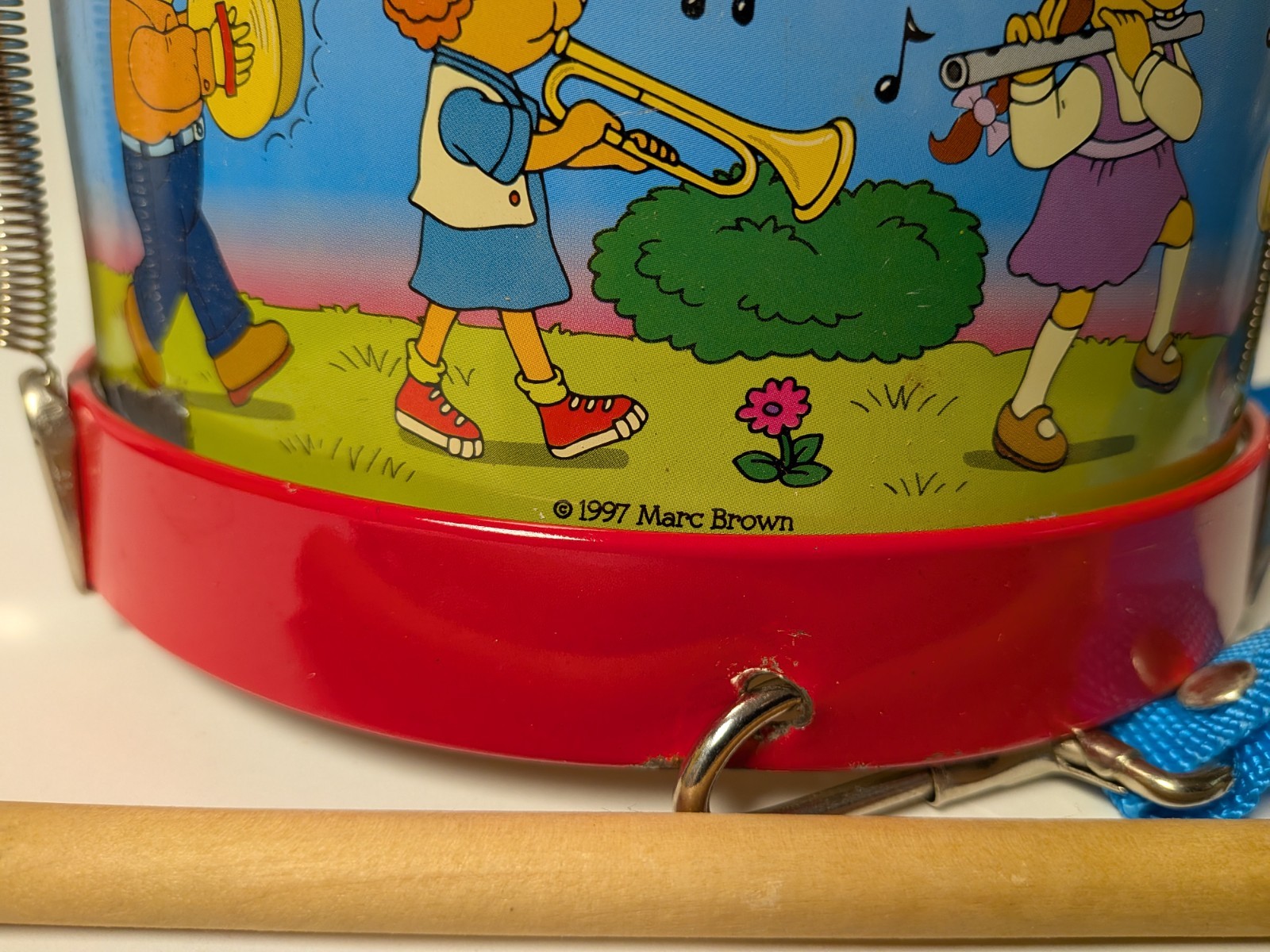 Vintage ARTHUR Schylling Tin Drum Toy w/ Drumsticks Adjustable Strap 1998 PBS