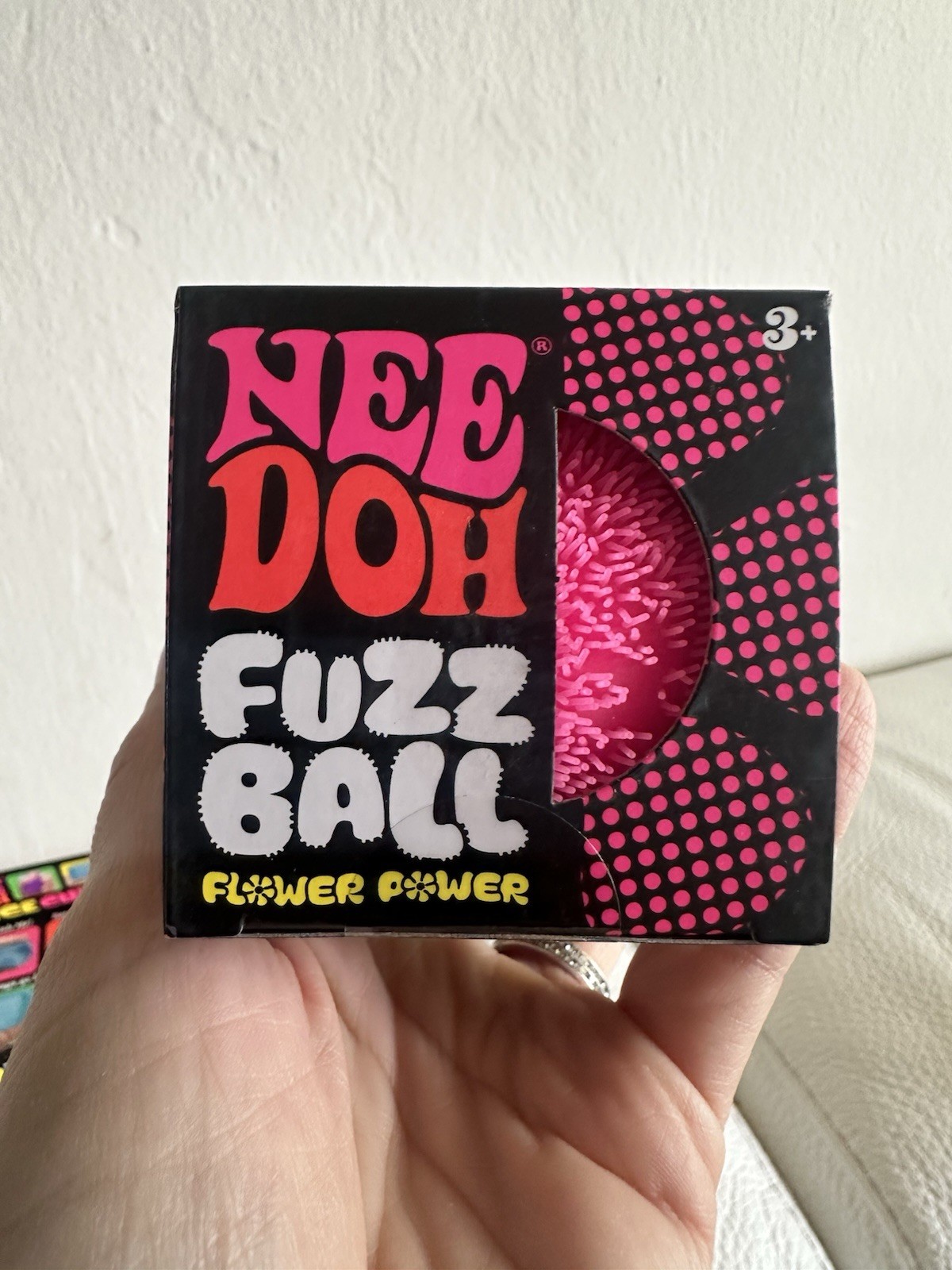 Set of 3 Schylling NeeDoh Squeeze Toys Glow In The Dark, Fuzz Ball, & Nice Cube