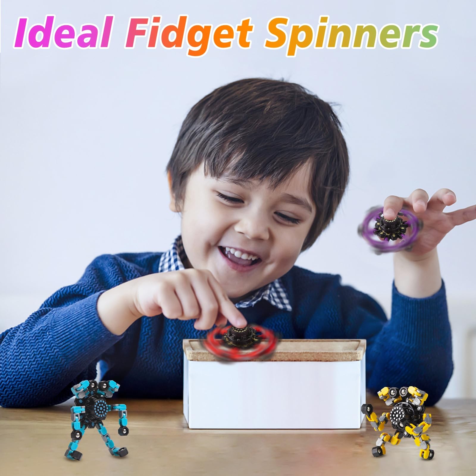 Gokeey Transformable Fidget Spinners Toys 4 Pcs Small, Red,yellow,blue,purple