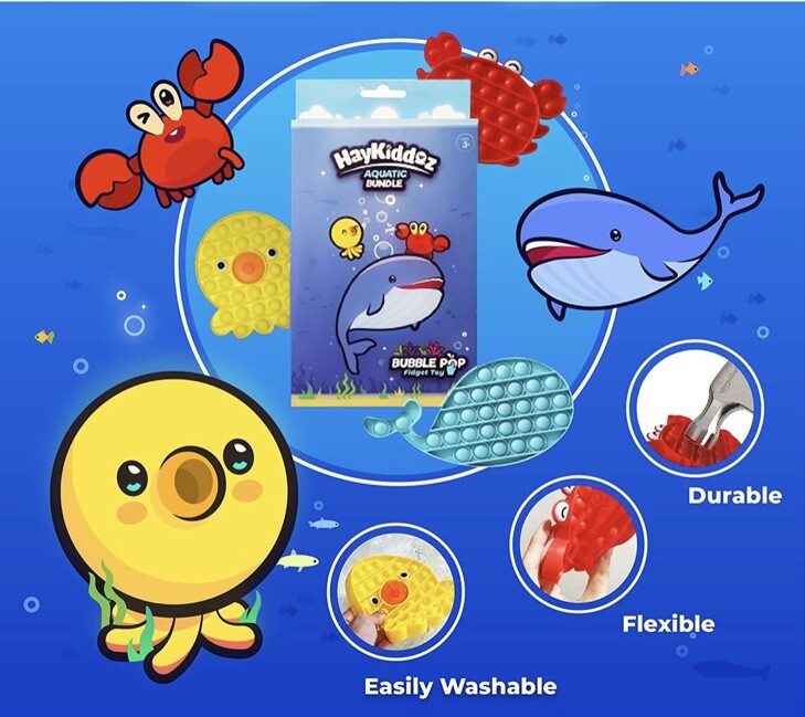 HayKiddoz Push Pop Bubble Fidget Sensory Toy 3 Pcs Aquatic Animal Bundle