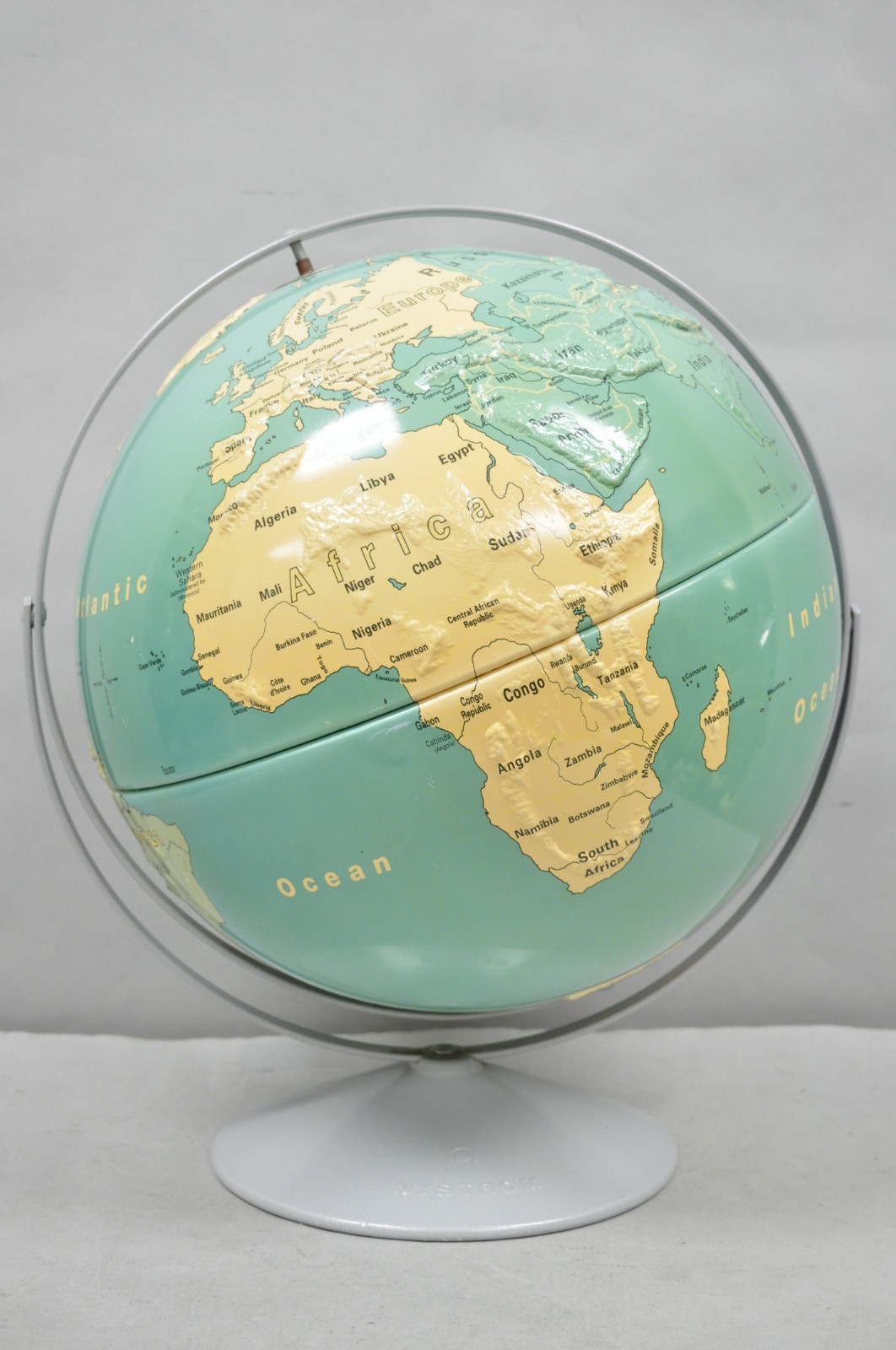 Vintage Nystrom 16″ Large Sculptural Relief Classroom Double Axis World Globe