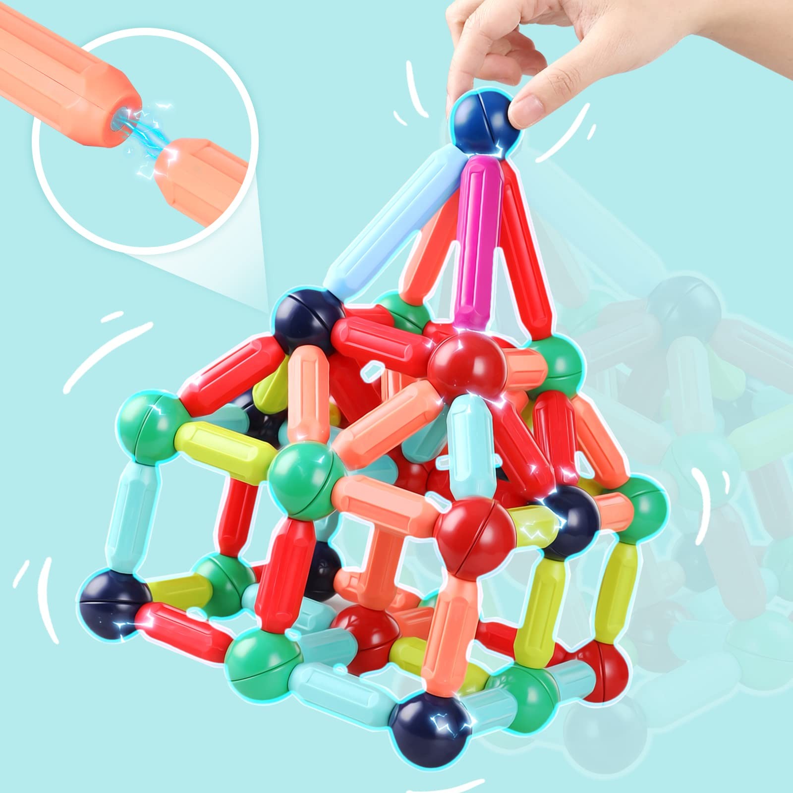BAKAM Magnetic Building Blocks for Kids Ages 4-8, STEM 42PCS, Multicolored