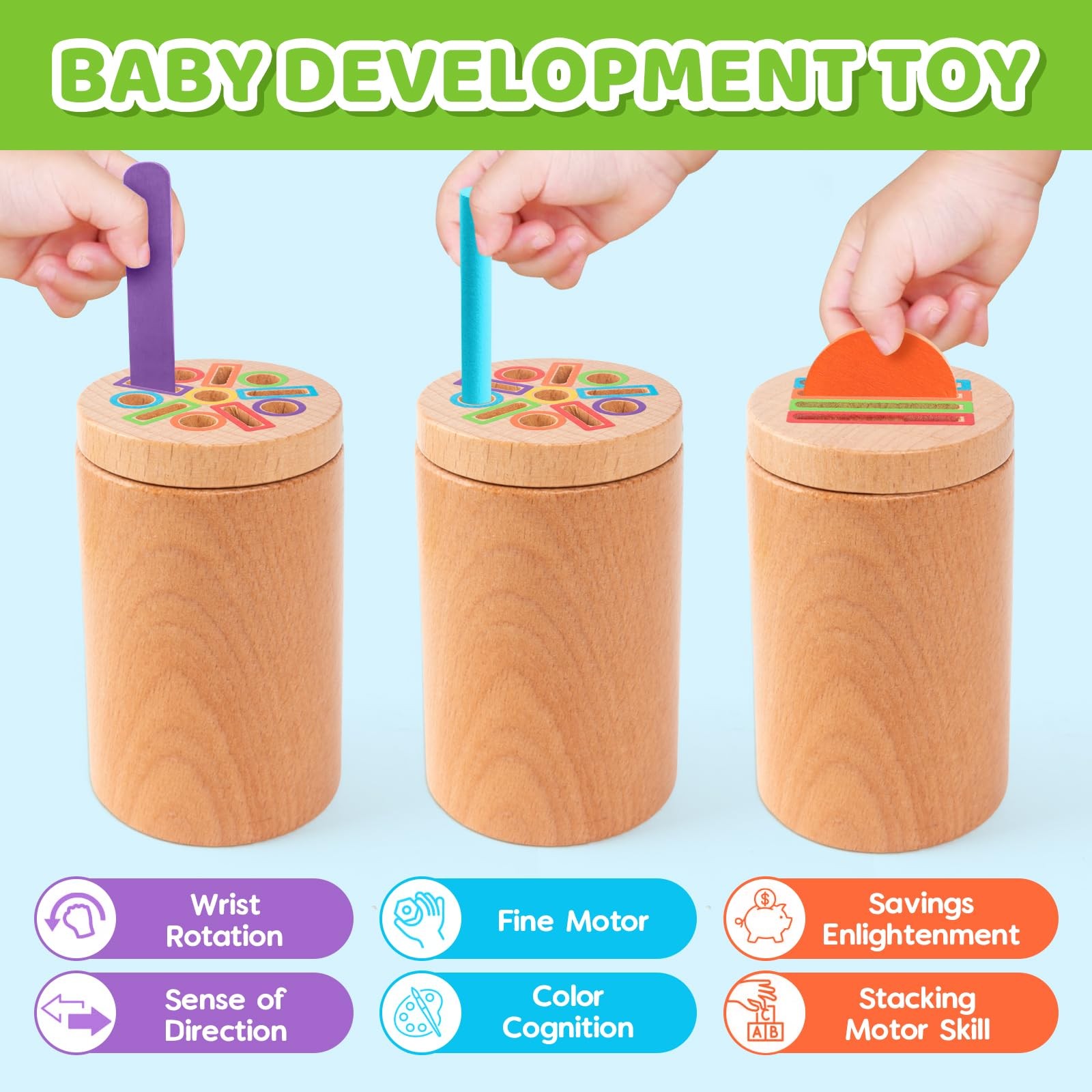 Montessori Wooden Toddler Toys， 3-in-1 Fine Motor Skills Small, Multicolor