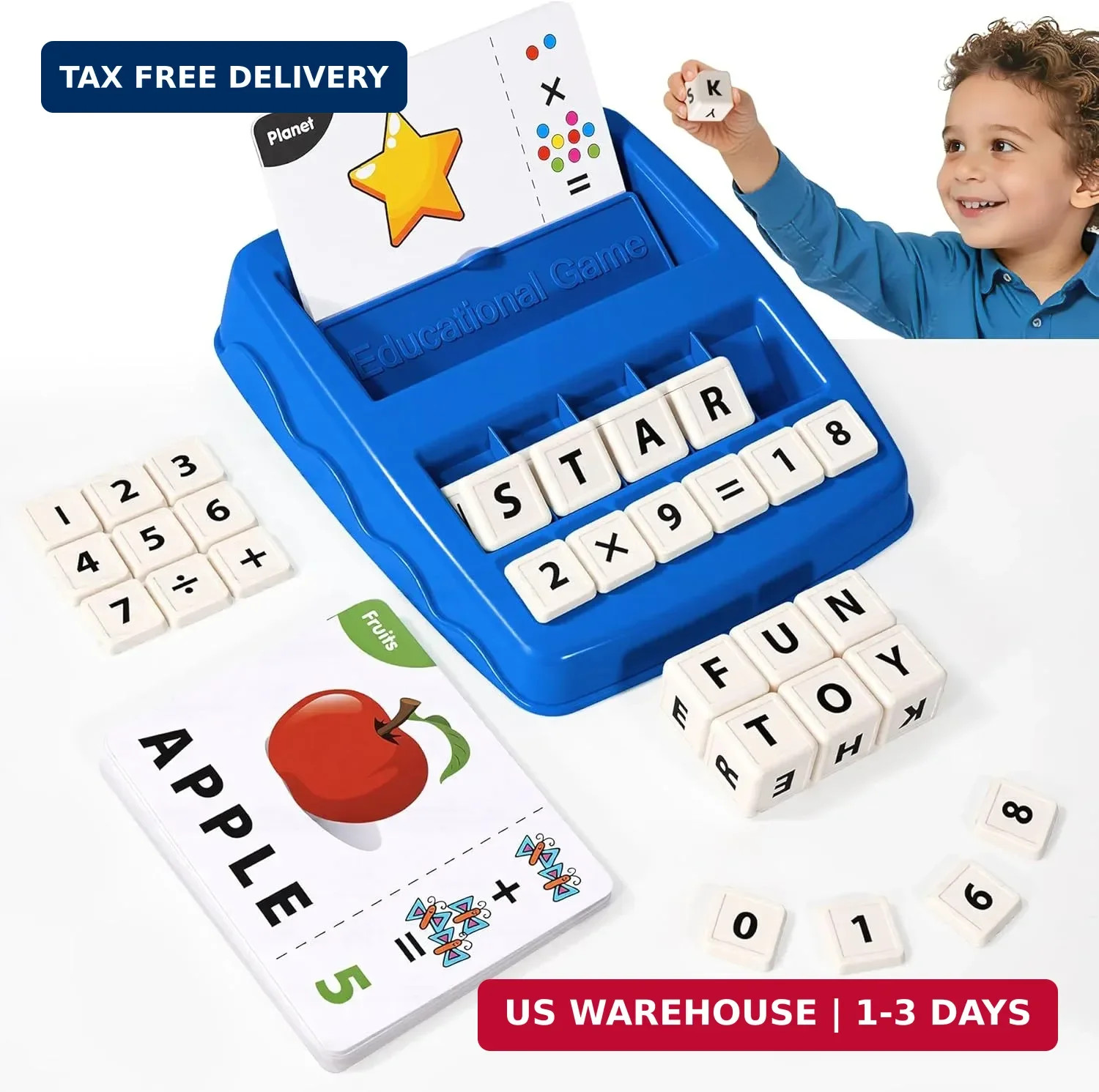 2 in 1 Kids Educational Toys, Spelling & Math Learning Game with Flash Cards Let