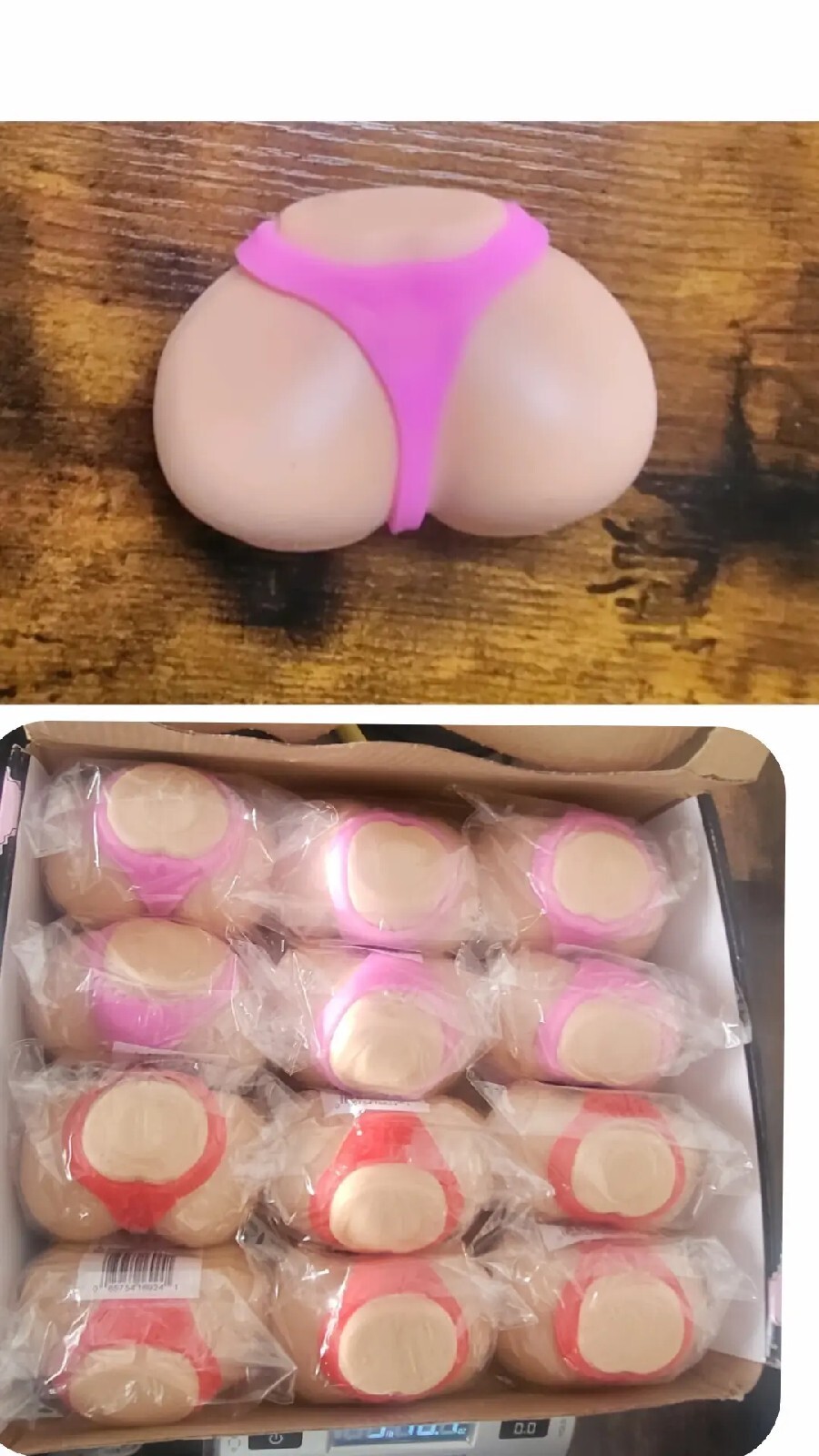 Box of 12 RED/PINK-Butt Stress Ball Thong Bikini 3X4inch