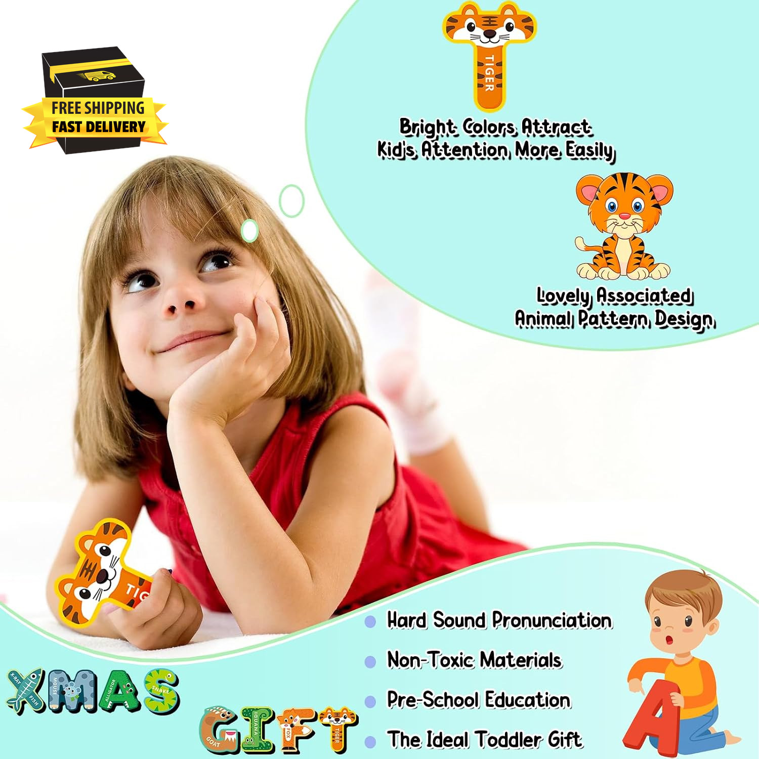 Alphabet Magnets, Fridge Magnets for Toddlers 1-3, Magnetic Alphabet Letters, AB
