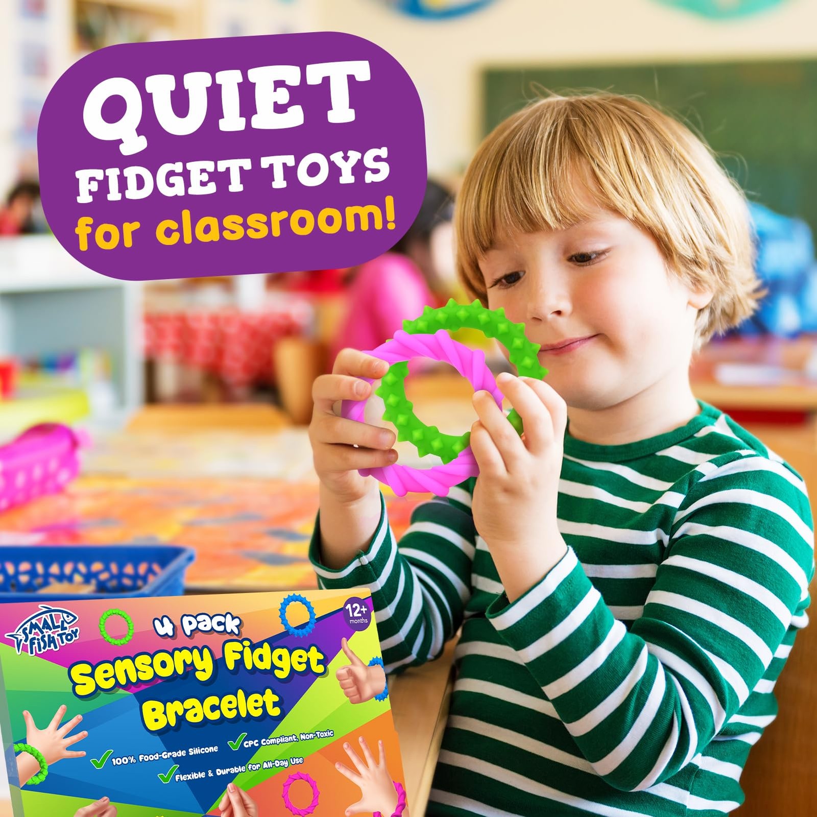 Sensory Fidget Toys Kids Toddlers – 4 Pack Chew 0.63 inches, Colorful